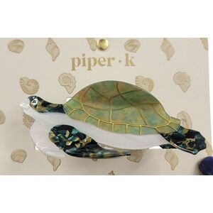 Piper K Sea Turtle Hair Claw Clip Green Gold Marbled Cellulose Acetate SeaLife